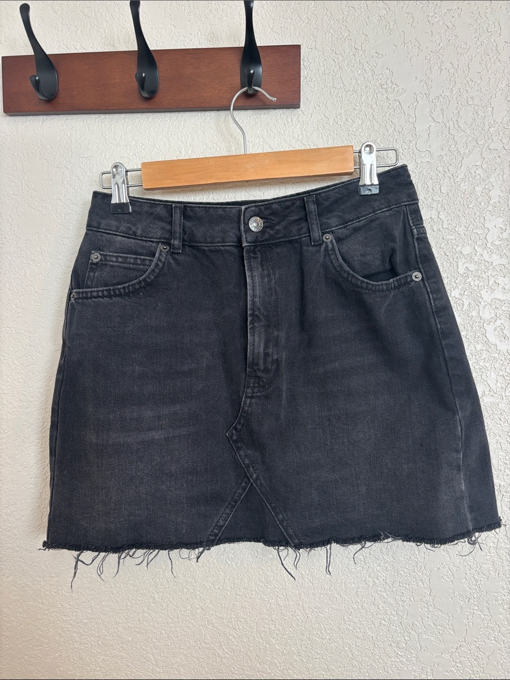 Black Washed Denim Skirt
